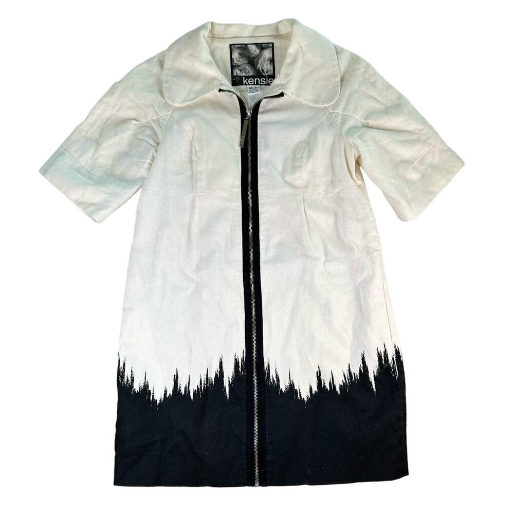 Kensie Bone Mix Linen/Cotton Zip Shacket Luxe Jacket PFMU8047 Lined Size Medium